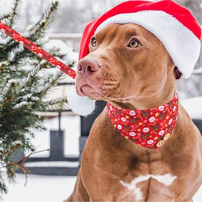KOOLTAIL Christmas Small Dog Collar and Leash Set with Bowtie and Bells-Puppy Collar Leash for Female with Matching Pattern, Soft Leather Tangle Free Leashes for Small Dogs Boys Girls Red