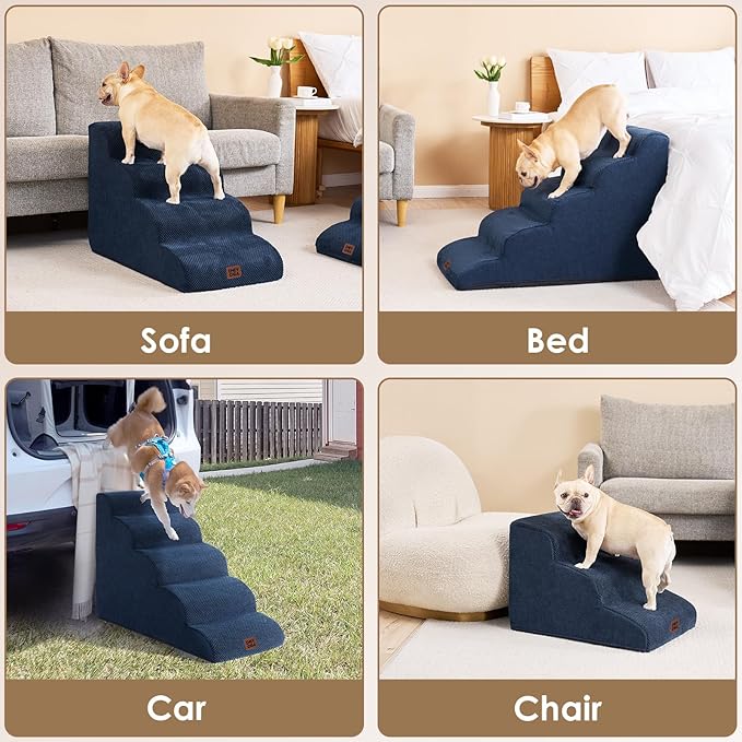 EHEYCIGA Curved Dog Stairs Ramp for Small Dogs 15.7" H, 3-Step Dog Steps for Couch Sofa and Chair, Pet Stairs for Cats, Non-Slip Balanced Pet Steps Indoor, Navy