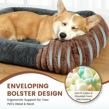 Dog Beds for Medium Dogs 32x24 Inch, Comfort-Sided Orthopedic Dog Bed Couch with Breathable Shredded Memory Foam, Faux Rabbit Fur Pet Bed, Non-Detachable, Non-Slip, Machine Washable