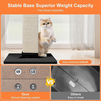 Cat Scratching Post 33 Inch Nature Sisal Cat Scratch Post for Indoor Cats, Large Cat Scratcher Protect Your Furniture, Black