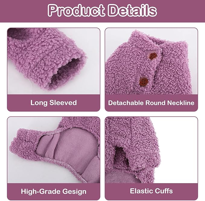 Fleece Dog Sweater Dog Pajamas Small Sized Dogs Boy Girl Fleece Puppy Clothes Jammies 4 Leg Doggie Pjs for Chihuahua Yorkie Spring Winter Warm Pet Onesies Jumpsuit Clothing Male Female, XS, Purple