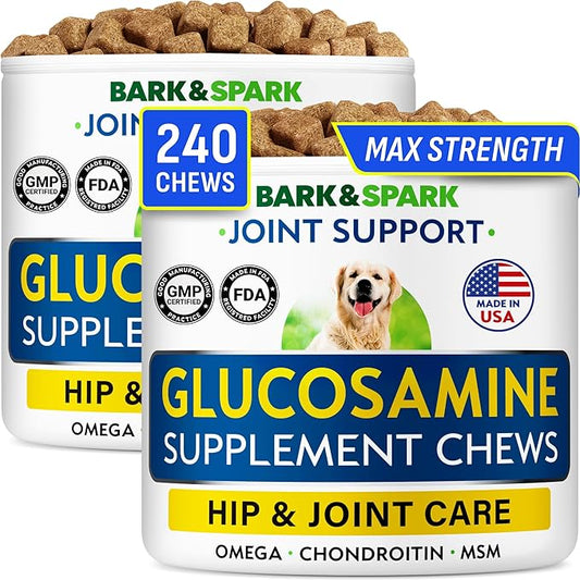 Glucosamine Chondroitin Dog Hip & Joint Supplement - Joint Pain Relief - Hip & Joint Chews for Dogs - Joint Support Large Breed - Senior Doggie Vitamin Pills Joint Health - (240 Treats - Chicken)