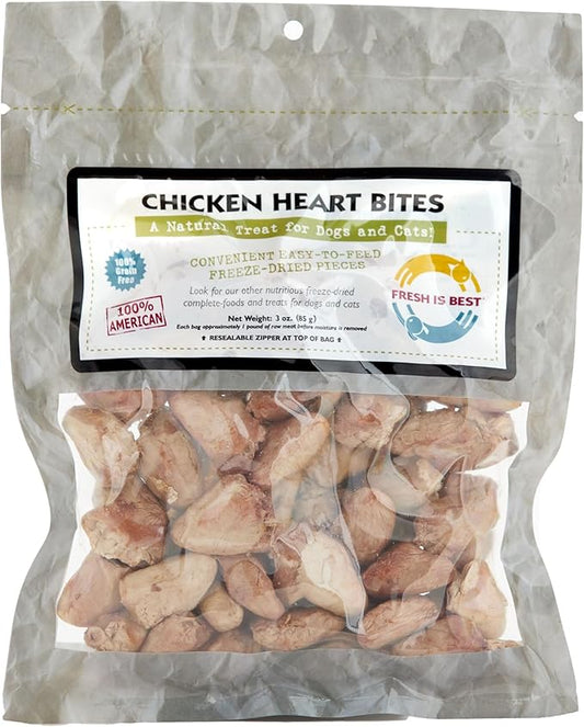 Fresh Is Best Freeze Dried Dog Treats - Raw Freeze Dried Chicken Hearts for Dogs & Cats - Dog Training Treats in Resealable Zipper Bag - High-Protein Single Ingredient - Made in The USA