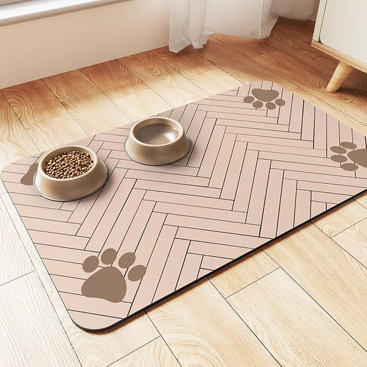 Pet Feeding Mat-Absorbent Pet Placemat for Food and Water Bowl, with Waterproof Rubber Backing, Quick Dry Water Dispenser Mat for Dog and Cat (20"x12", Beige)