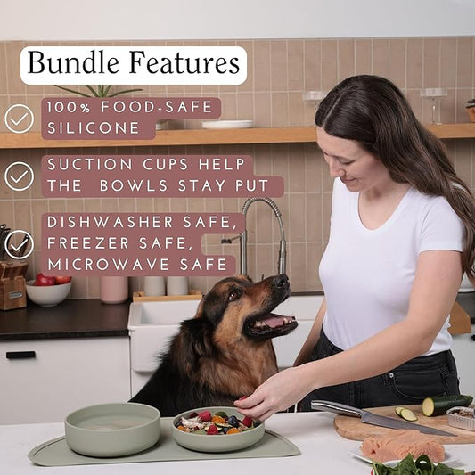 Should We Go? Complete Pet Feeding Set: Slow Feeder & Water Bowl with Spill-Proof Silicone Mat - Ideal for Small to Medium Dogs, Non-Slip, Easy Clean, Raised Edges, Durable Silicone - Charcoal