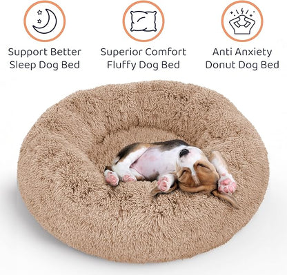 Donut Dog Bed - Premium Comfort for Anxiety Relief - Fluffy & Calming Design with Ultra-Plush Support | Cozy Round Dog Bed with Super Soft Circle Style (Size XL Camel)