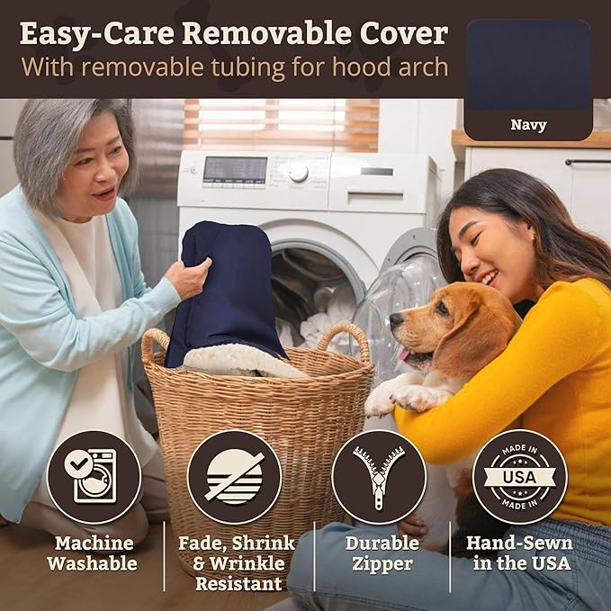 Snoozer Rectangle Cozy Cave Dog Bed - Indoor Dog Bed with Cover Cave, Covered Calming Burrow for Large Sized Pets with Blanket Attached, Enclosed, Washable Cover - XL, Navy