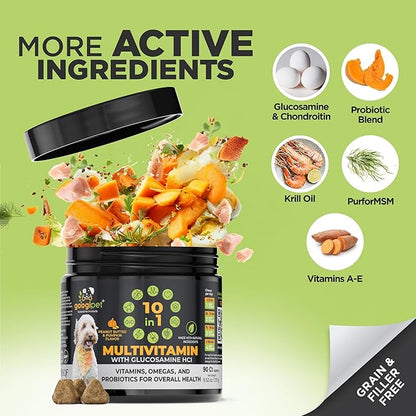 Googipet Premium Dog Multivitamin Chewable, Dog Vitamins and Supplements, Puppy Vitamins & Senior Dogs Probiotics for Gut Health + Vitamin C, Glucosamine for Dogs Joint Support (PB & Pumpkin Flavor)