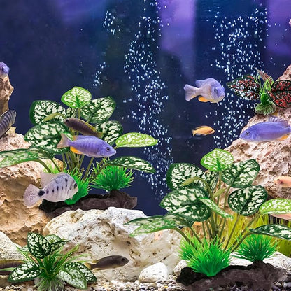 Moonorange Reptile Artificial Plants, Terrarium Plants Decorations Supplies, Aquarium Fish Tank Plant, Amphibian Habitat Hideout Tank Accessories(M Set-4pcs/B)