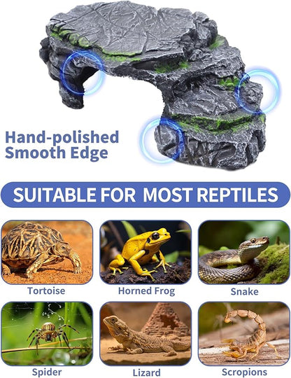 MoonOrange Turtle Basking Platform Kit, Reptile Habitat Hideout, Decorative Resin for Aquarium & Terrarium, Including Artificial Plant and Cleaning Brush. (A-Large-Black)