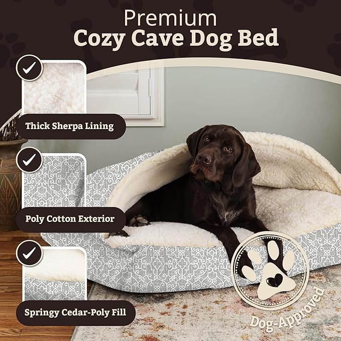 Snoozer Pet Products Luxury Rectangle Cozy Cave, Wag Collection, Medium, Ramey Gray