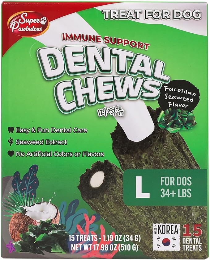 SuperPaw Dental Chews for Dogs - Healthy Dog Dental Treats for Teeth and Gums, Natural Chew Toy Alternative, Teeth & Gum Cleaning - Large, Seaweed, Pack of 1