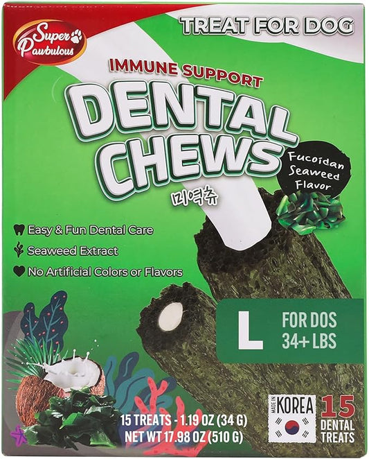 SuperPaw Dental Chews for Dogs - Healthy Dog Dental Treats for Teeth and Gums, Natural Chew Toy Alternative, Teeth & Gum Cleaning - Large, Seaweed, Pack of 1