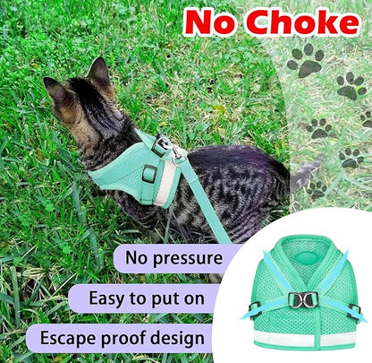 Cat Harnesses and Puppy Harness with Leashes Set, Escape Proof Cat Harness, Adjustable Reflective Soft Mesh Vest Fit Puppy Kitten Rabbit Ferrets's Outdoor Harness