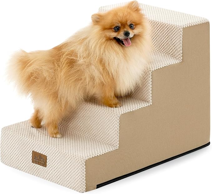 Dog Stairs for Small Dogs, 4 Tier Pet Stairs for Couch and Beds, 17.7" H Non-Slip Dog Steps for Old Cats, Puppy, Small Medium Dogs, 15.7x23.6x17.7 inch, Beige