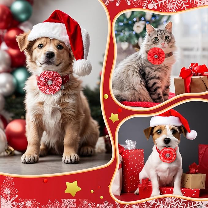 50 Pcs Valentine's Dog Collar Bows Bulk Red and White Bow Ties Flower Charms Attachment for Small Medium Large Dogs Cats Collar Costume Accessories