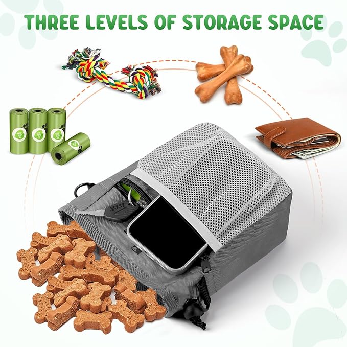 BARKIE Dog Treat Pouch and 2 Dog Training Clickers with Dog Positive Reinforcement Training Booklet (Grey)