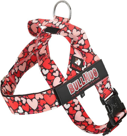 BULLHUG Adjustable Dog Harness– No Pull, No Choke – for English Bulldogs, French Bulldogs, Pugs & Broad-Chested Breeds – Easy, Safe Walks (Heart Beat, Large)