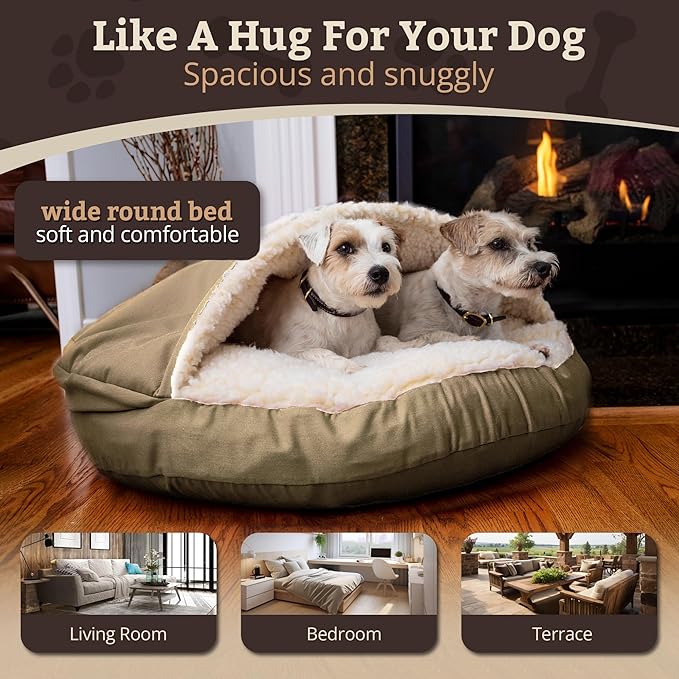 Snoozer Classic Poly-Cotton Cozy Cave Pet Bed, Large, Khaki