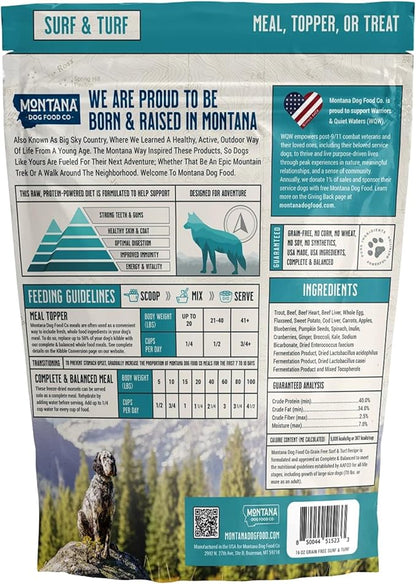 MONTANA DOG FOOD CO. Freeze-Dried Raw Surf & Turf Recipe Dog Food – Grain-Free, High-Protein Meal or Topper, Made in USA with USA Ingredients -16 oz Bag