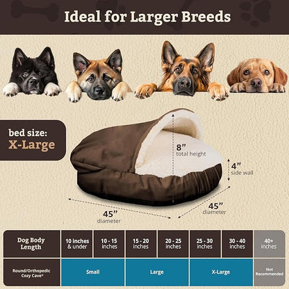 Snoozer Luxury Cozy Cave Dog Bed - Indoor Dog Bed with Cover Cave, Covered Calming Burrow for Medium & Large Sized Pets with Blanket Attached, Enclosed, Washable - XL, Hot Fudge