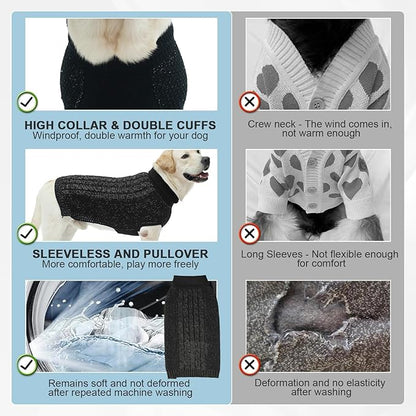 XXXL Dog Sweater, Classic Cable Knit Warm Dog Sweatshirt with Reflective Yarn for Girl Boy, Halloween Fall Winter Coat Turtleneck Pullover Clothes Apparel for Small Medium Large Dogs Black XXXL