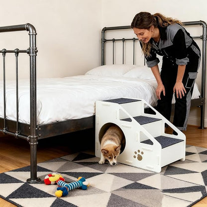 Dog Steps - 4-Step Non-Slip Pet Stairs | Puppy House Ladder, Dog Ramp, Foldable Lightweight Design for Easy Storage, Perfect for Small, Medium, and Large Dogs, as Well as Cats to Access