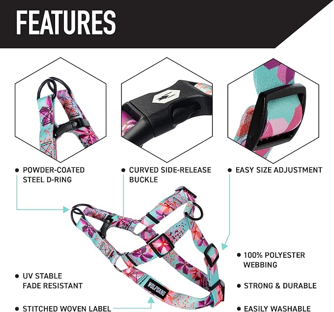 Wolfgang Heavy Duty Adjustable Dog Harness, Pull-Tested to Over 800 lbs for Walking & Training, DigiFloral Print, Extra Large
