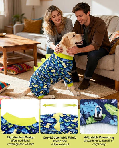 CuteBone Dinosaur Costume Dog Pajamas, Stretchy Spandex Crystal Velvet Sleepwear Coat for Small Dogs, Soft & Warm Pet Outfit Clothes for Cold Weather, Cozy Pullover Design COSP10-3XL
