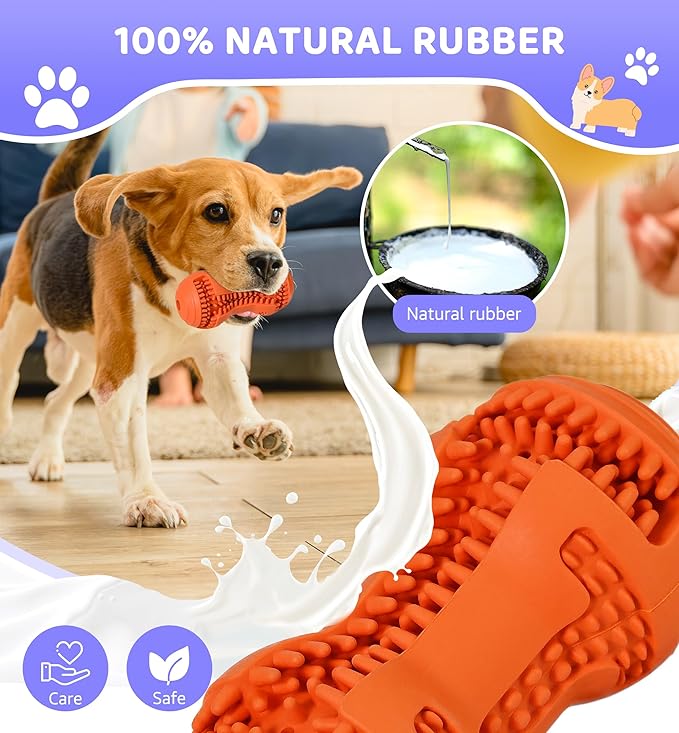 Durable Dog Chew Toy for Teeth Cleaning, Natural Rubber Dental Toy for Small Medium Dogs & Teething Puppies, Tough Chew Toy for Aggressive Chewers, Reduce Boredom and Keep Dogs Busy (Orange)