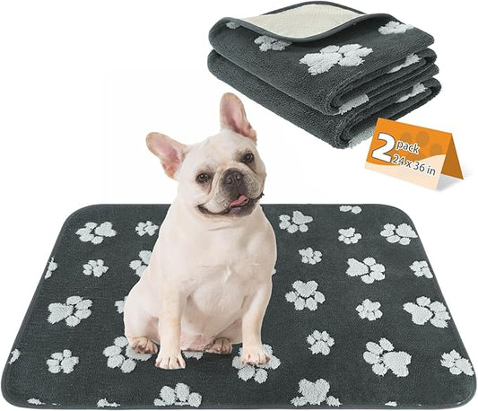 KOOLTAIL Washable Pee Pads for Dogs, 2 Pack Super Absorbent & Ultra Soft Warm Plush Puppy Potty Training Pads, Quick Dry & Leakproof Reusable Pet Mats Whelping Pad for Floor,Crate,Couch,24x36in