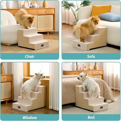 Dog Stairs for Small Dogs, 3 Tier Pet Stairs for Couch, 13.5" H Non-Slip Dog Steps for Old Cats, Puppy, Small Dogs, 15.7x17.7x13.5 inch, Beige