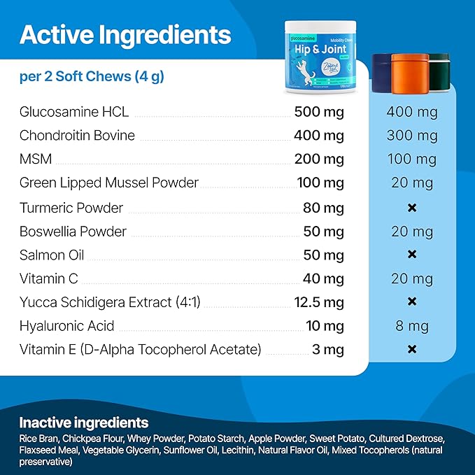 Hip and Joint Supplement for Dogs – Glucosamine for Dogs, Dog Joint Supplement, Mobility, Flexibility & Comfort, Chews with Glucosamine Chondroitin Msm & Omega3, 1 Pack,170 Chews,Made in USA