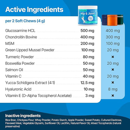 Hip and Joint Supplement for Dogs – Glucosamine for Dogs, Dog Joint Supplement, Mobility, Flexibility & Comfort, Chews with Glucosamine Chondroitin Msm & Omega3, 1 Pack,170 Chews,Made in USA