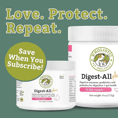 Wholistic Pet Organics Probiotics for Dogs with Digestive Enzymes & Prebiotic Fiber - 8 Oz - Daily Cat & Dog Probiotics for Digestive Health, Anti Diarrhea & Gut Support - Natural Powder Supplement