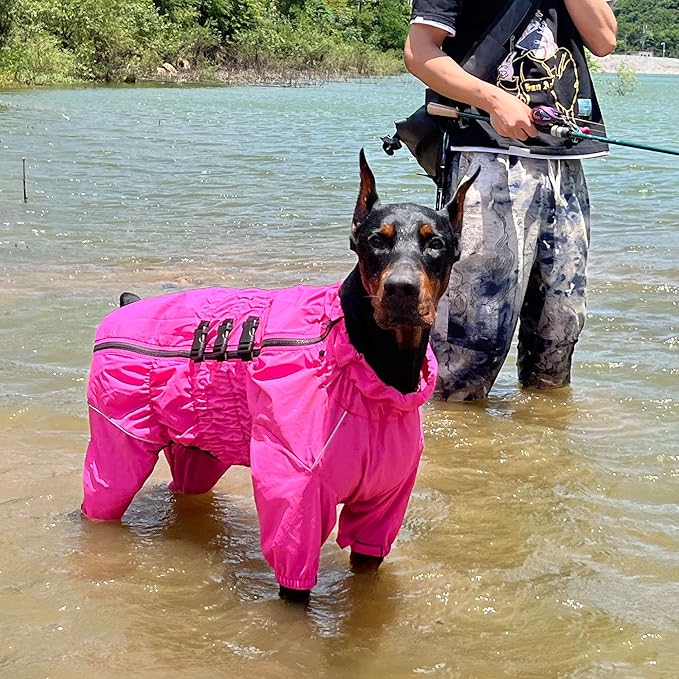 Dogs Waterproof Jacket, Lightweight Waterproof Jacket Reflective Safety Dog Raincoat Windproof Snow-Proof Dog Vest for Small Medium Large Dogs Rosered L