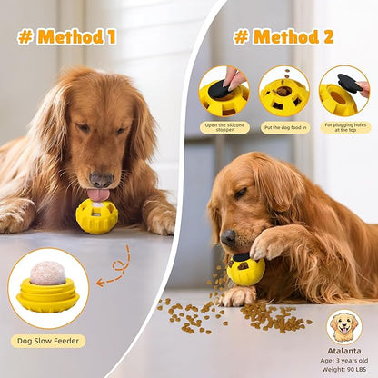 Dog Enrichment Toys, Interactive Dog Toy to Keep Your Pup Busy-Freeze Treat Dispensing,Freezable Fillable Rubber & Easy to Clean,Treat Dispensing Dogs-Slow Feeder, Christmas Dogs Toys, Lemon,S