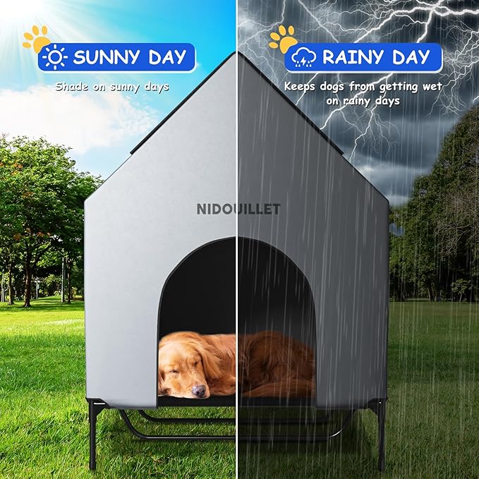 48" Dog House for Outdoor Indoor, X-Large Dog Houses Weatherproof 600D PVC with 8.5" H Textilene Elevated Dog Bed Breathable, Easy to Clean, Dog House Max 200lbs