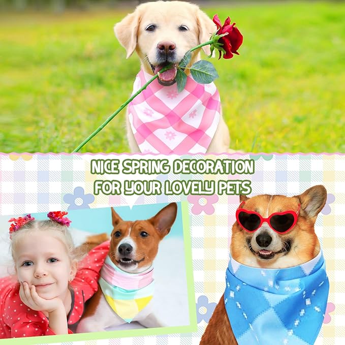 Huhumy 150 Pcs Spring Dog Bandanas Bulk Pet Bibs Colorful Triangle Scarf Pet Bandanas for Medium Large Dogs Spring Summer Birthday Costume Decoration