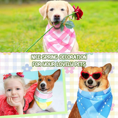 Huhumy 150 Pcs Spring Dog Bandanas Bulk Pet Bibs Colorful Triangle Scarf Pet Bandanas for Medium Large Dogs Spring Summer Birthday Costume Decoration