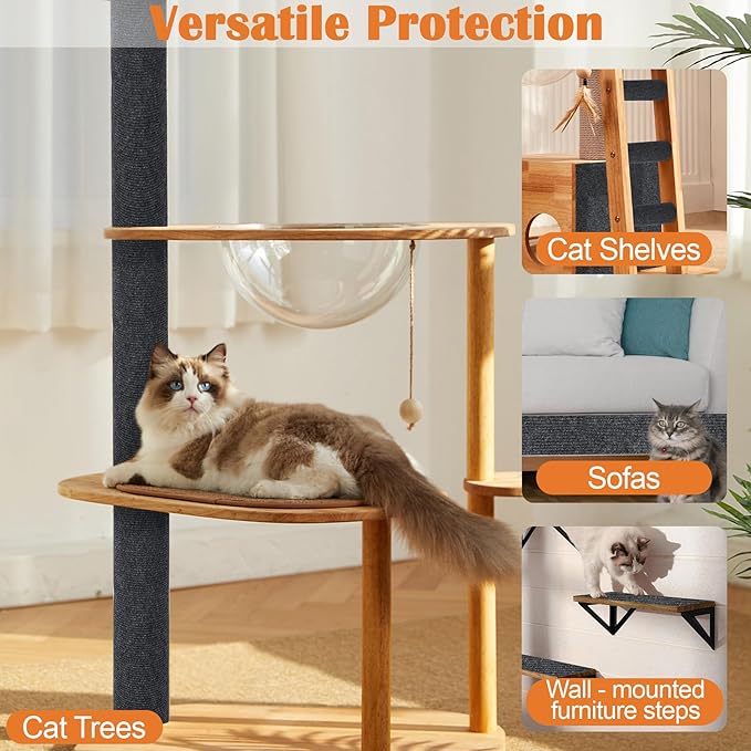 Cat Scratch Furniture Protector - 78.7" x 13.8" Trimmable Self-Adhesive Cats Claws Scratch Pads, DIY Cat Climbing Couch Protector for Scratch Post Cat Tree Replacement Indoor (Dark Gray)
