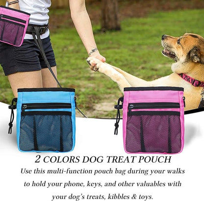 STMK Dog Treat Pouch Dog Clicker Training Kit, Dog Training Treat Pouch Dog Clicker for Training, 3 Ways to Wear Easily Carries Treat Pouches for Pet Training (Blue and Pink)