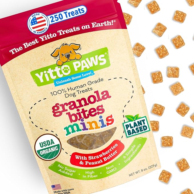 Mini Organic Dog Training Treats – Crunchy, Low Calorie Dog Biscuits with Strawberry & Peanut Butter – Vegan, Human-Grade, No Sugar Added, Made in USA for Small Dogs & Puppies, (8 oz)