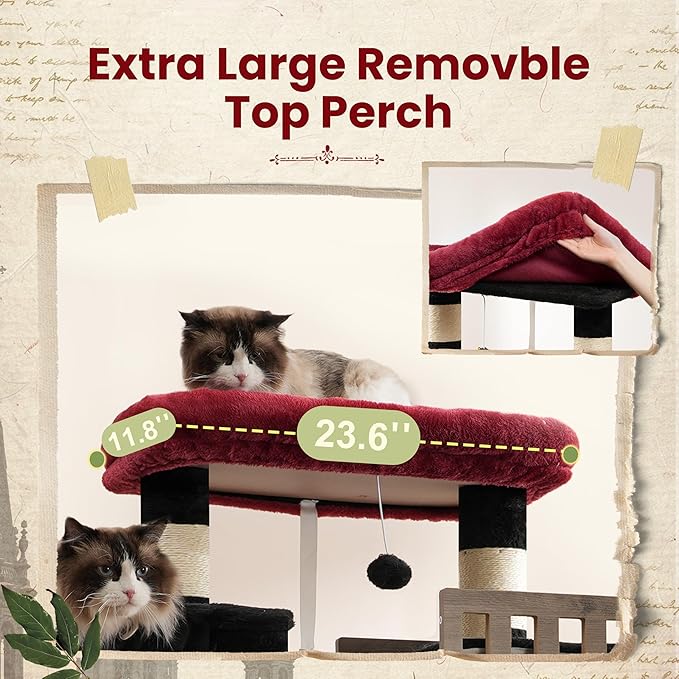Maine Coon Cat Tree, Heavy Duty Cat Tree for Indoor Cats Large Adult, Gothic Cat Tower for Large Cats 20 lbs+ with Hammock, 2 Big Perches, 2 Cat Condos, 15 Scratching Posts, Black GCT033BR