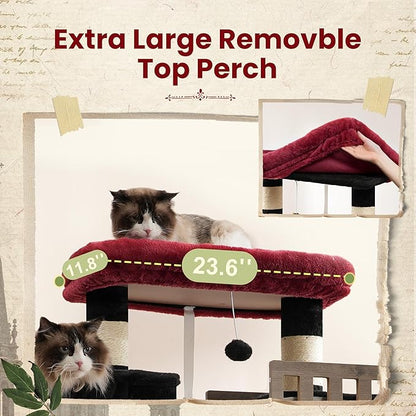 Maine Coon Cat Tree, Heavy Duty Cat Tree for Indoor Cats Large Adult, Gothic Cat Tower for Large Cats 20 lbs+ with Hammock, 2 Big Perches, 2 Cat Condos, 15 Scratching Posts, Black GCT033BR