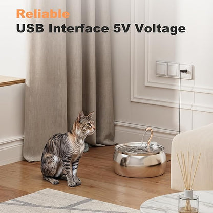 Casfuy PWS-143 Stainless Steel Cat & Dog Water Fountain with Swan-Neck Copper Spout, 135-oz