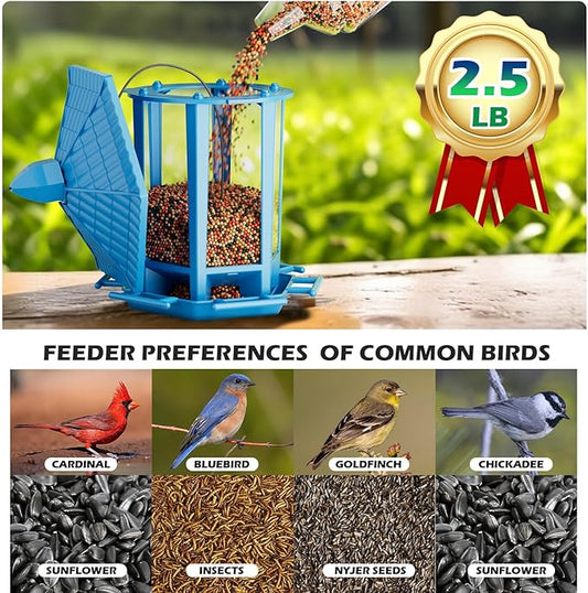 Birdream 2 Pack Bird Feeders for Outdoor Hanging, Retro Pagoda Design Fun Installation Bird Feeders, Attracting Wild Birds Chickadees Goldfinches Cardinals Finches and Sparrows - Blue