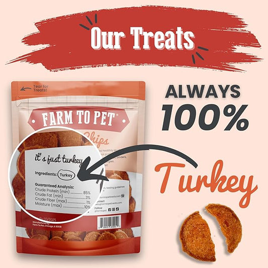 Farm To Pet Dog Training Treats, Healthy Turkey Dog Treats - 12 oz, Crunchy, Single Ingredient, All Natural Turkey Chips, Easy to Digest, Great for Dogs with Chicken Allergies, Made in USA