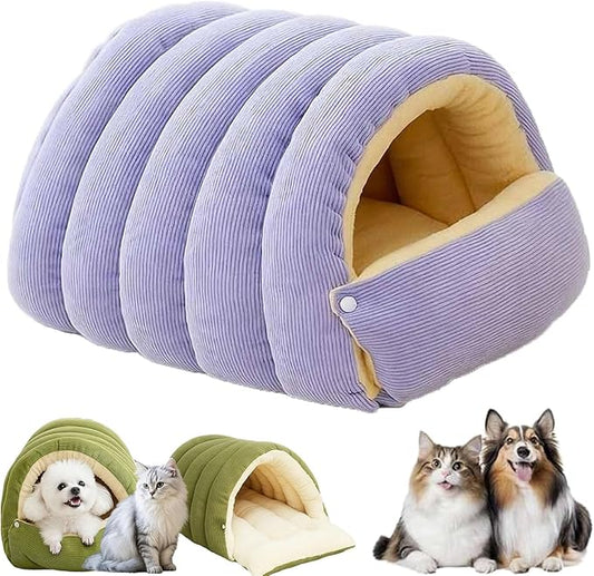 Cat Bed, Cat Beds for Indoor Cats, Cat Cave Bed Cat Tent with Removable Cushion, Warm Cave Nest Sleeping Bed Puppy House for Cats Small Dogs (Purple, L)