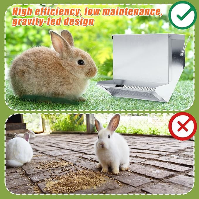 Maxcheck 2 Pcs Rabbit Feeder for Cages Small Animal Food Dispenser with Lid Metal Chicken Grit Oyster Shell Feeders Outside (7.7 Inches,Mesh Bottom,Silver)